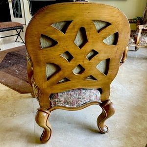 Two solid maple upholstered arm chairs